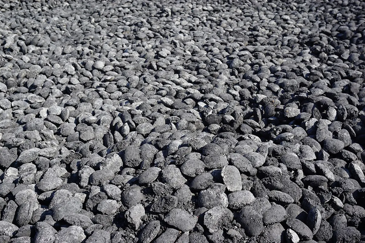 Rows of charcoal briquettes laid out to cool