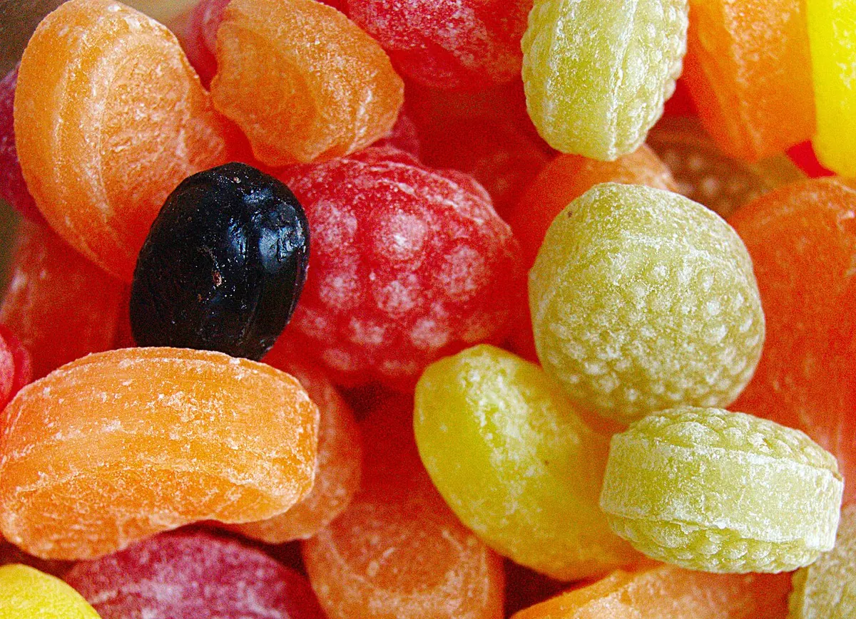 Pile of colourful fruit flavoured hard candies