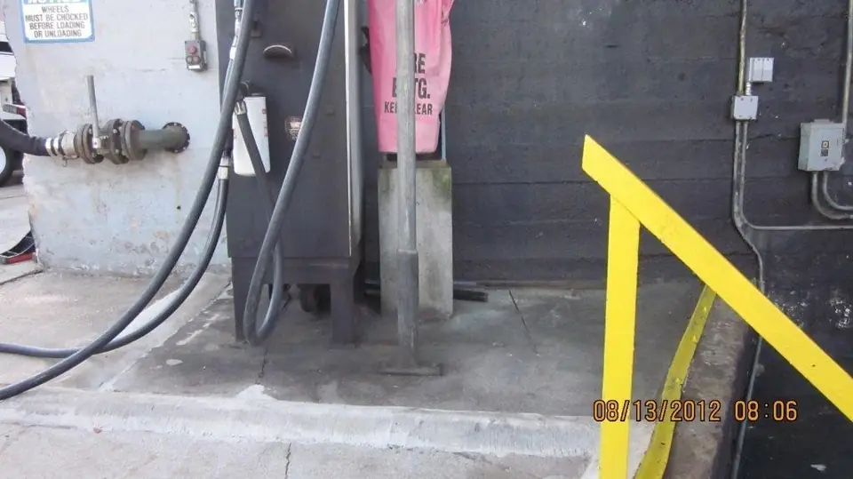 Fuel dispenser at tank loading pit.stained areas