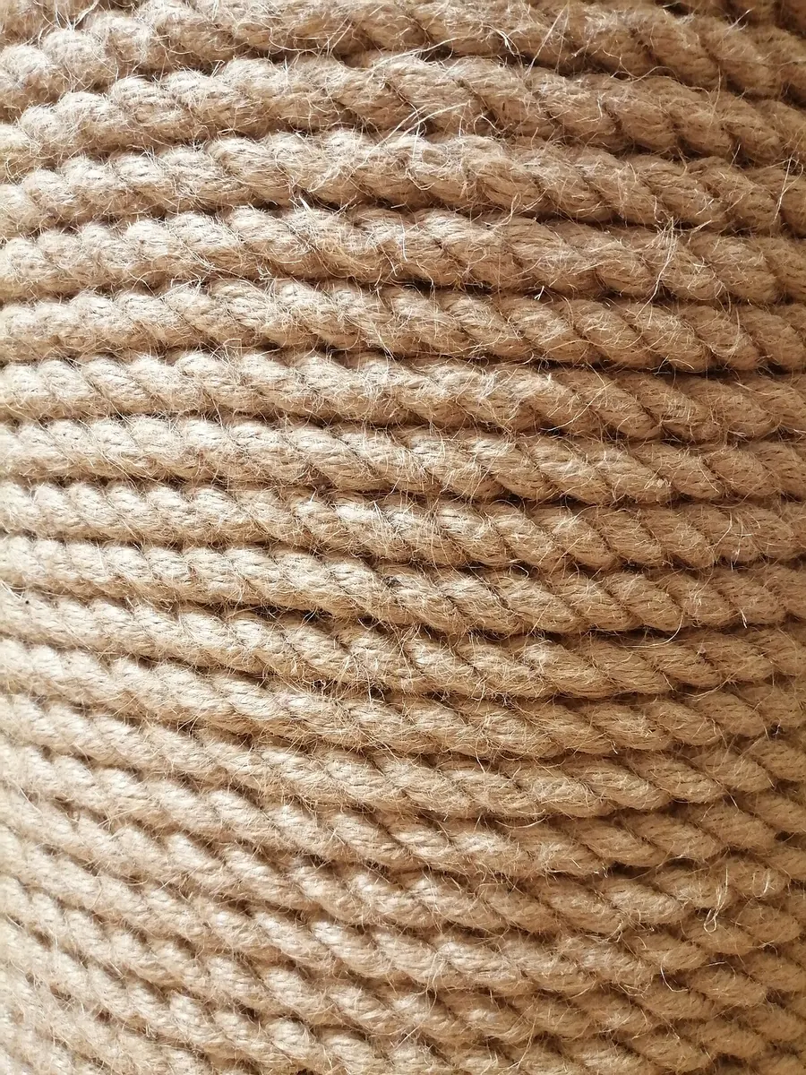 Close view of a tightly coiled jute rope